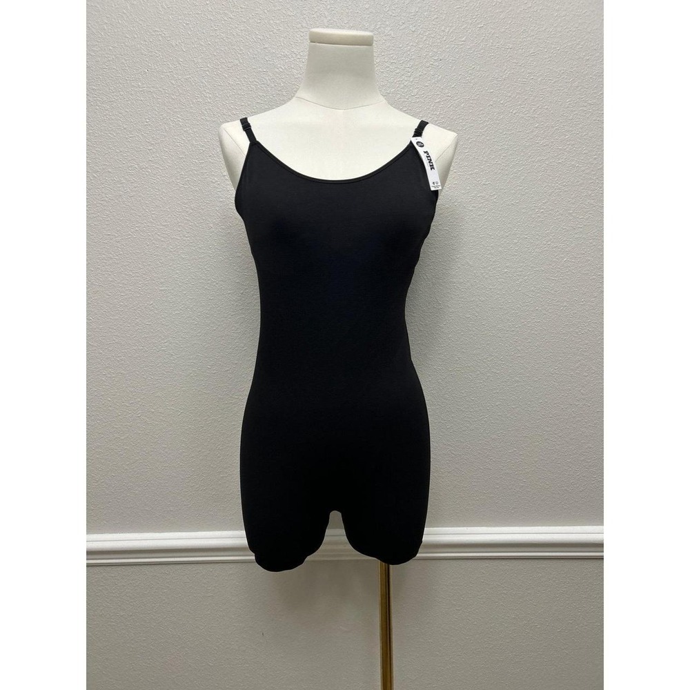 NWT Victoria's Secret PINK Seamless Romper Bodysuit Black Adjustable Straps M